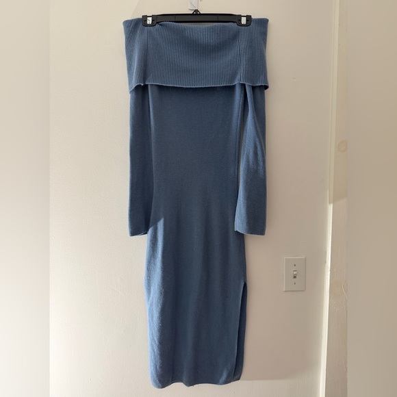 NAADAM Wool Cashmere Blend Off the Shoulder Midi Dress in Slate Blue Size XS - Picture 10 of 16